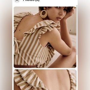 Sezane Paris Meredith Blouse - Ecru Camel - Striped Cotton Tank - FR 34
